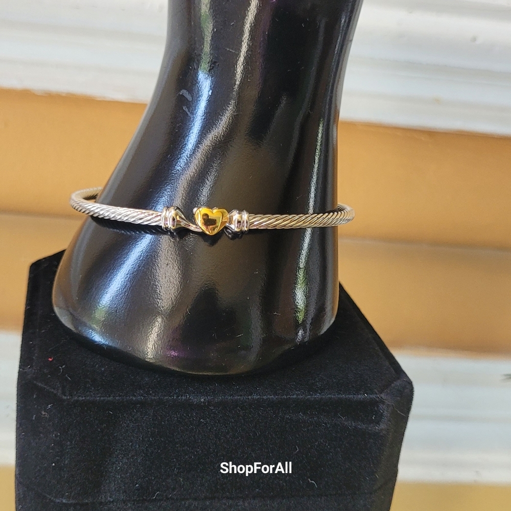 David Yurman Silver Bracelet with Gold Heart Accent - Picture 4 of 16